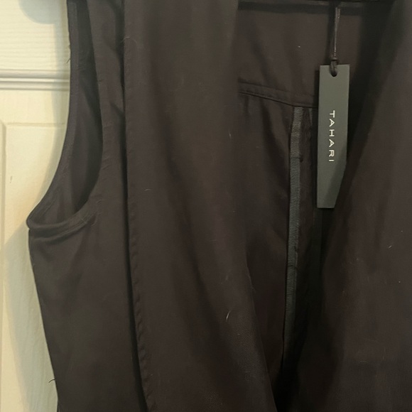 Tahari Black Drawstring Waist Vest Shawl Collar Slit Pockets Back Vent - Picture 3 of 11